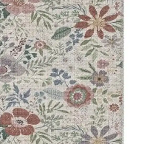 Cream Floral Power Loom Washable Non Skid Runner Rug Photo 6