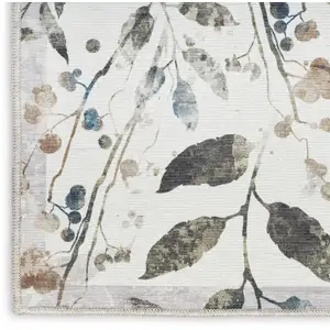 Photo of Cream Floral Power Loom Washable Non Skid Runner Rug