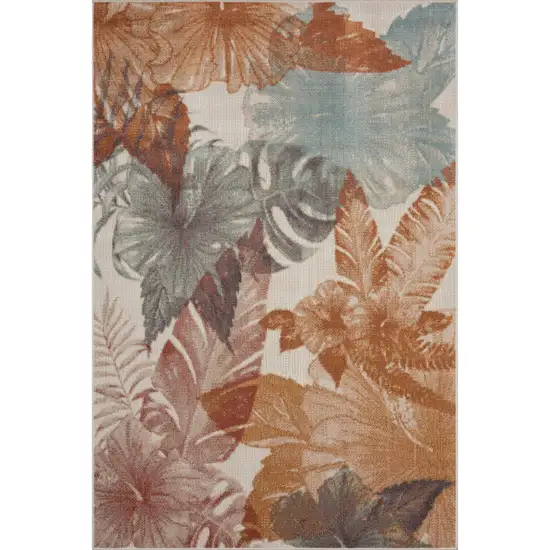 Cream Floral Stain Resistant Indoor Outdoor Area Rug Photo 1