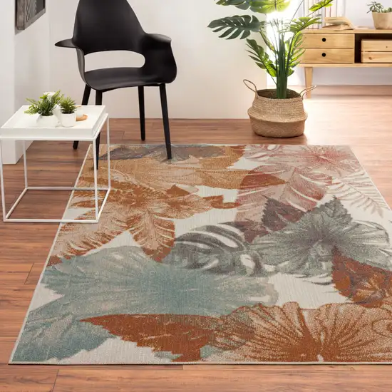 Cream Floral Stain Resistant Indoor Outdoor Area Rug Photo 7