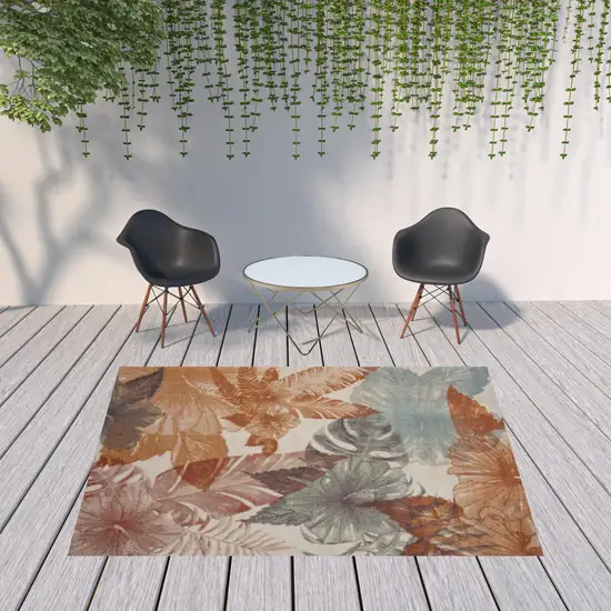 Cream Floral Stain Resistant Indoor Outdoor Area Rug Photo 2