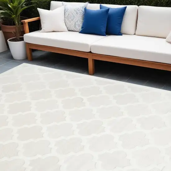 Ivory and White Indoor Outdoor Area Rug Photo 1