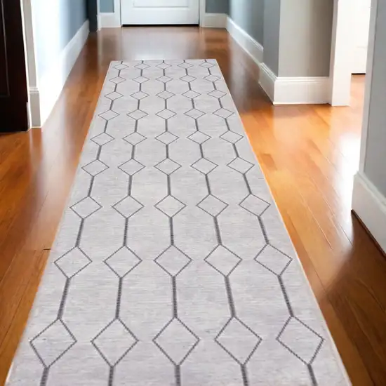 Cream Geometric Power Loom Washable Runner Rug Photo 1