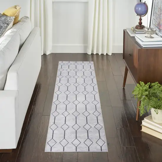 Cream Geometric Power Loom Washable Runner Rug Photo 9