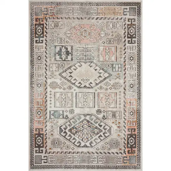 Cream Geometric Stain Resistant Indoor Outdoor Area Rug Photo 1