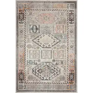 Photo of Cream Geometric Stain Resistant Indoor Outdoor Area Rug