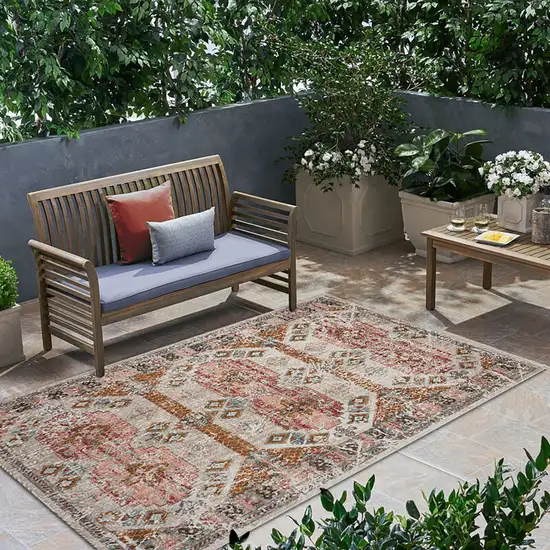 Cream Geometric Stain Resistant Indoor Outdoor Area Rug Photo 9