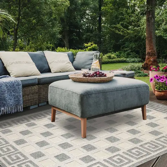 Cream Geometric Stain Resistant Non Skid Indoor Outdoor Area Rug Photo 8