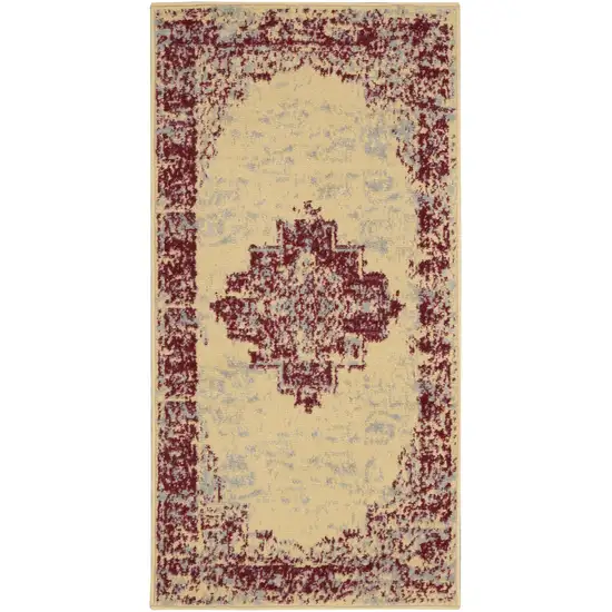 Cream Gray And Red Medallion Distressed Area Rug Photo 2