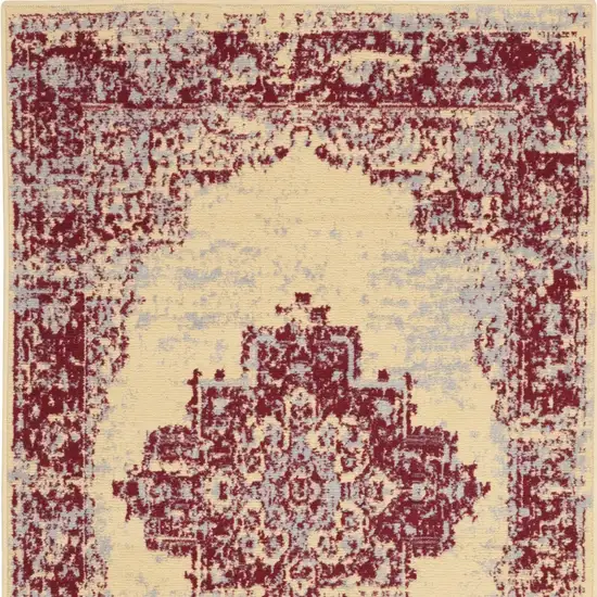 Cream Gray and Red Medallion Distressed Non Skid Area Rug Photo 7