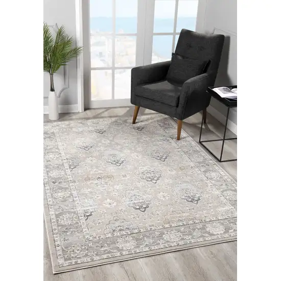 Cream Grey Oriental Area Rug Photo 5