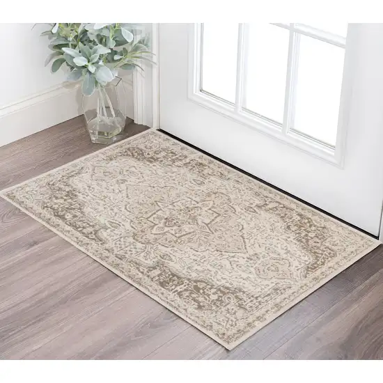 Gray and Light Cream Medallion Power Loom Area Rug Photo 1