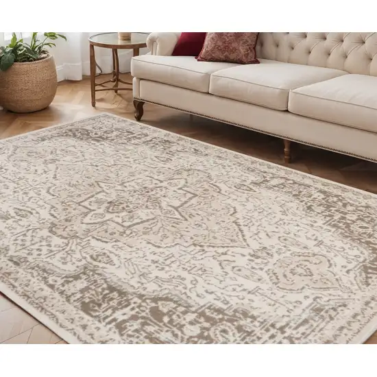 Gray and Light Cream Medallion Power Loom Area Rug Photo 1