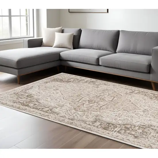 Gray and Light Cream Medallion Power Loom Area Rug Photo 1