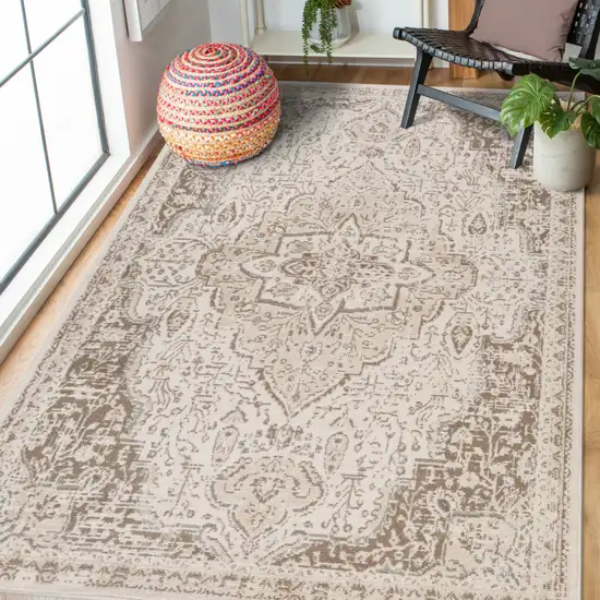 Cream Medallion Power Loom Area Rug Photo 5