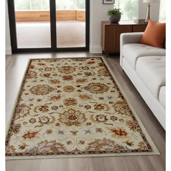 Cream Oriental Hand Tufted Non Skid Area Rug Photo 1