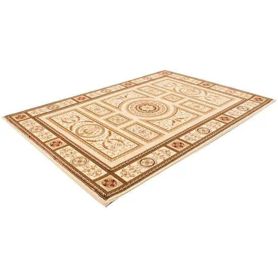 Beige and Ivory Oriental Power Loom Area Rug Photo 6