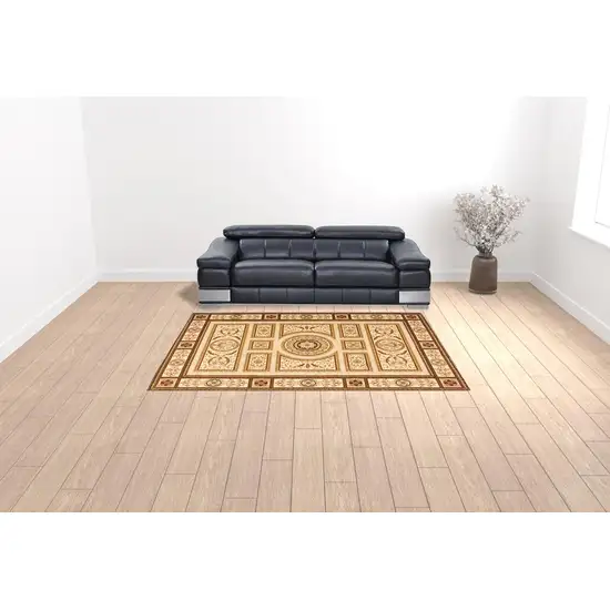 Cream Oriental Power Loom Stain Resistant Area Rug Photo 2