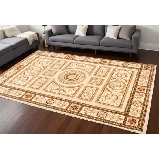 Beige and Ivory Oriental Power Loom Area Rug Photo 1