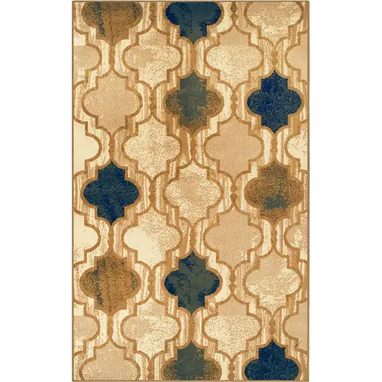 Cream Quatrefoil Power Loom Distressed Stain Resistant Area Rug Photo 1