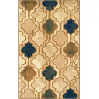 Photo of Cream Quatrefoil Power Loom Distressed Stain Resistant Area Rug