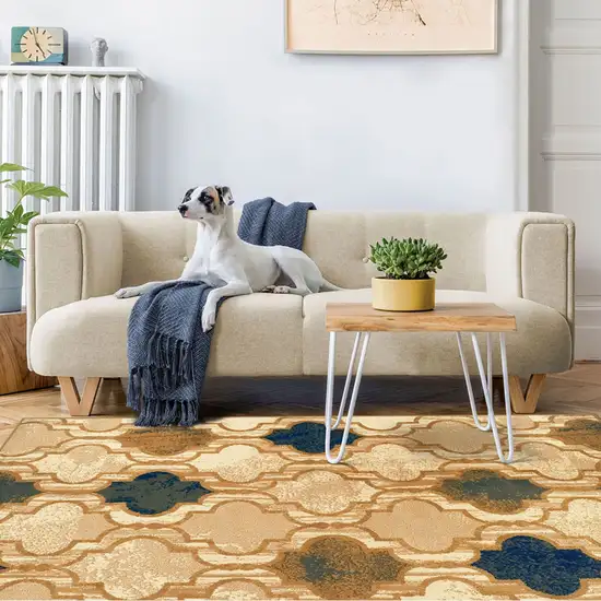 Cream Quatrefoil Power Loom Distressed Stain Resistant Area Rug Photo 6