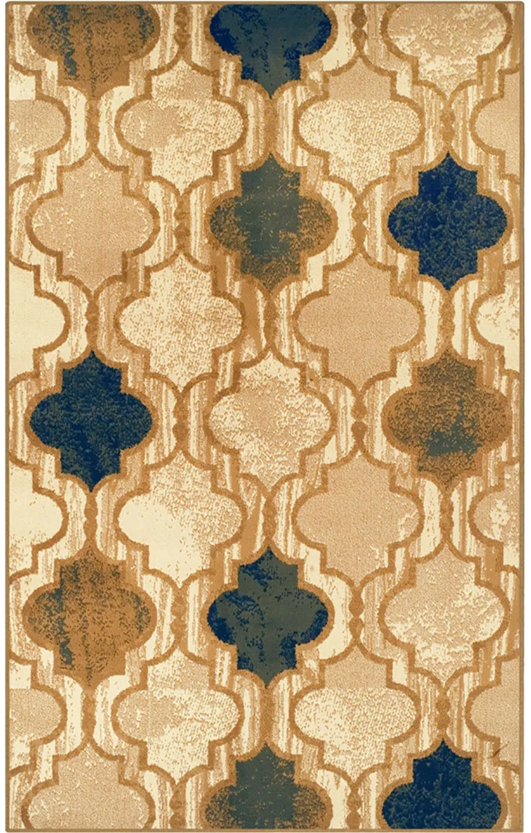 Cream Quatrefoil Power Loom Distressed Stain Resistant Area Rug Photo 1