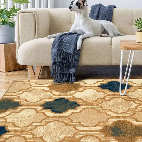 Cream Quatrefoil Power Loom Distressed Stain Resistant Area Rug Photo 7