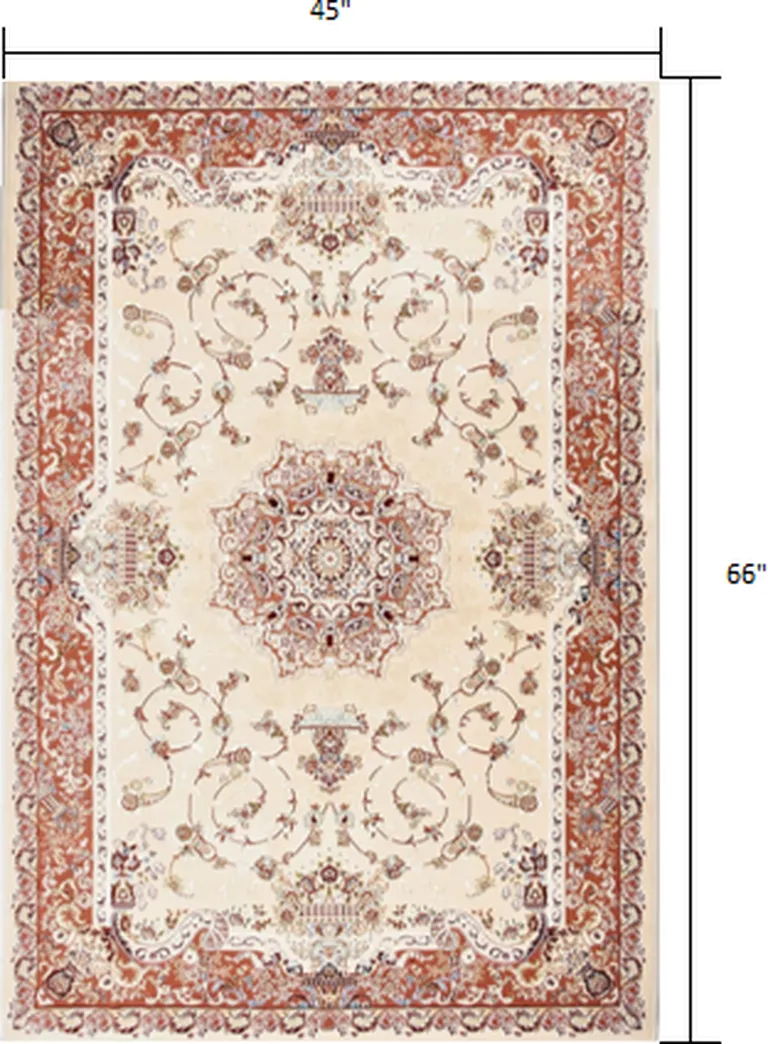 Cream Rose Traditional Pattern Area Rug Photo 5