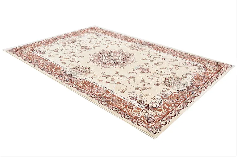 Cream Rose Traditional Pattern Area Rug Photo 2