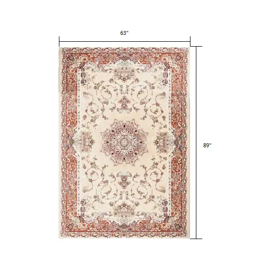 Cream Rose Traditional Pattern Area Rug Photo 5