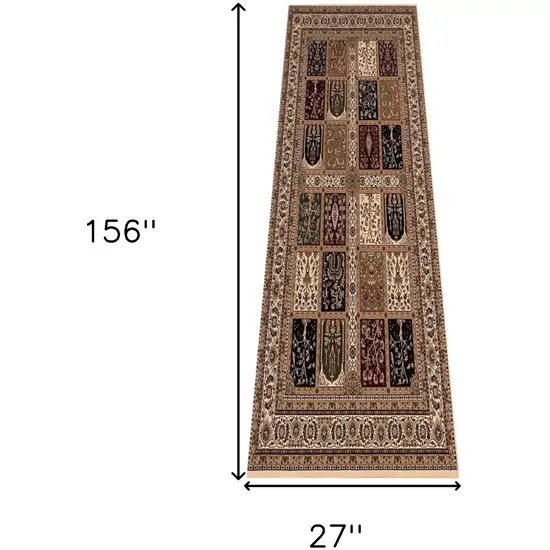 Beige and Black Oriental Power Loom Runner Rug Photo 3