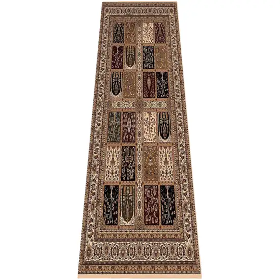 Beige and Black Oriental Power Loom Runner Rug Photo 2