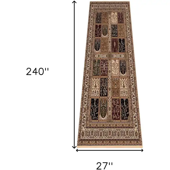 Beige and Black Oriental Power Loom Runner Rug Photo 3