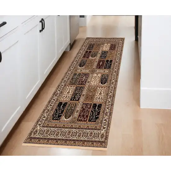 Beige and Black Oriental Power Loom Runner Rug Photo 1