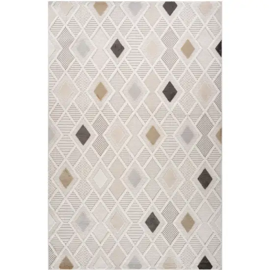 Cream and Beige Abstract Distressed Area Rug Photo 2