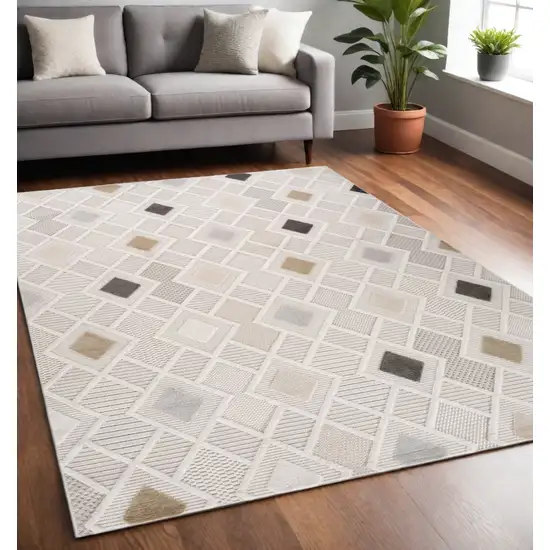 Cream and Beige Abstract Distressed Area Rug Photo 1