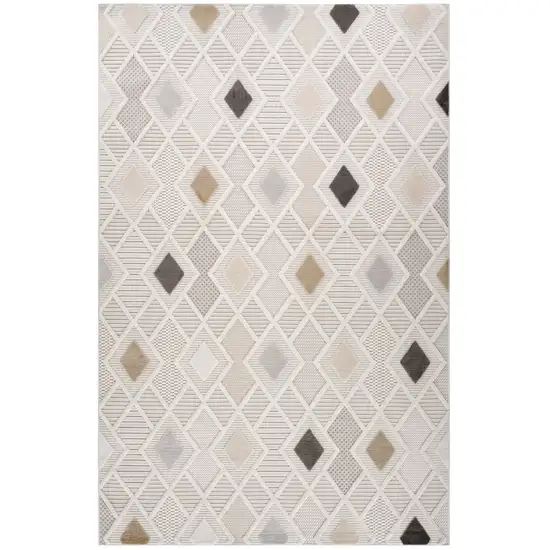 Cream and Beige Abstract Distressed Area Rug Photo 2