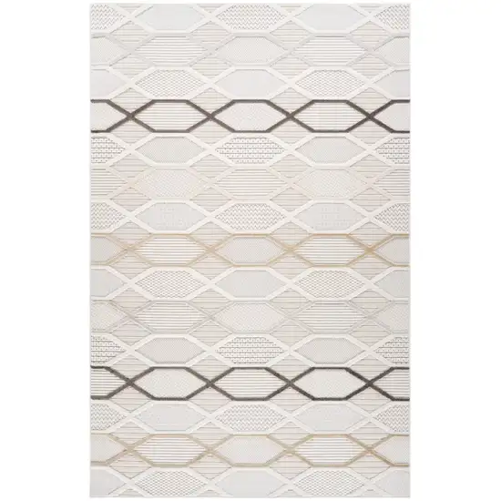 Cream and Beige Abstract Distressed Area Rug Photo 2