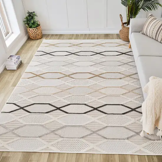 Cream and Beige Abstract Distressed Area Rug Photo 8