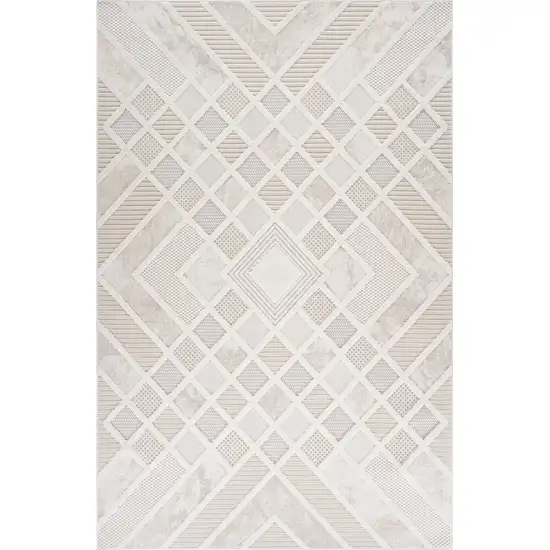 Cream and Beige Abstract Distressed Area Rug Photo 2