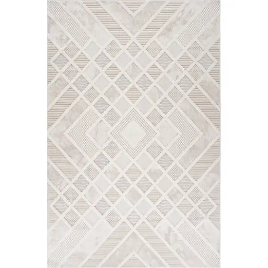 Cream and Beige Abstract Distressed Area Rug Photo 5