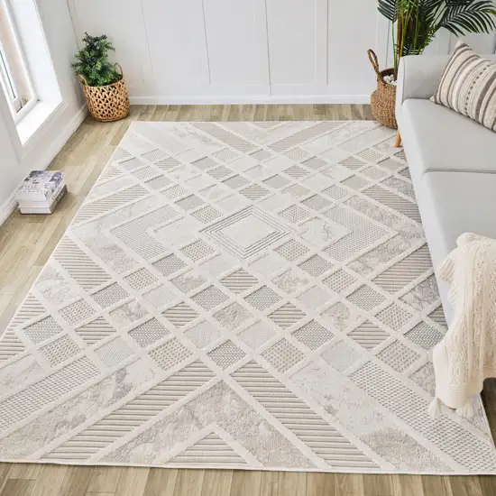 Cream and Beige Abstract Distressed Area Rug Photo 6