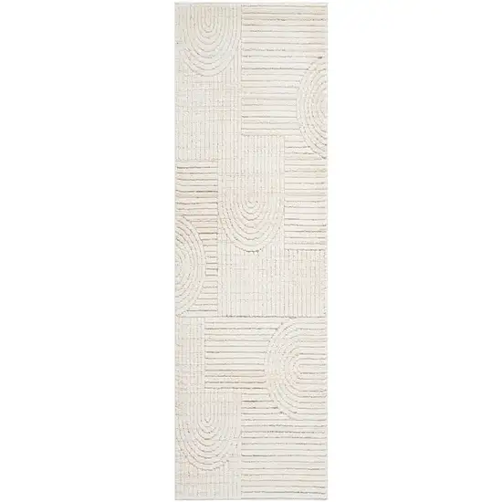 Cream and Beige Abstract Distressed Area Rug Photo 2