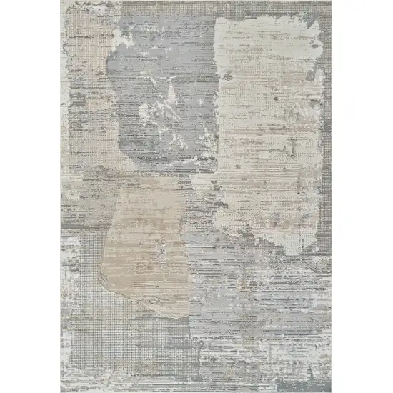 Cream and Beige Abstract Distressed Area Rug Photo 4