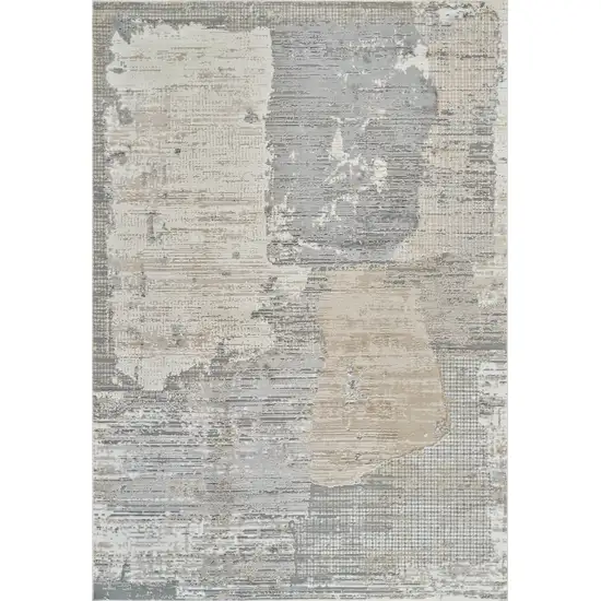 Cream and Beige Abstract Distressed Area Rug Photo 2