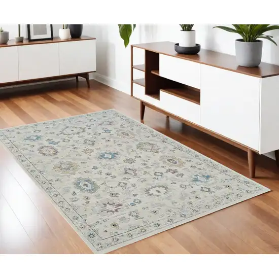 Cream and Beige Abstract Distressed Area Rug Photo 1