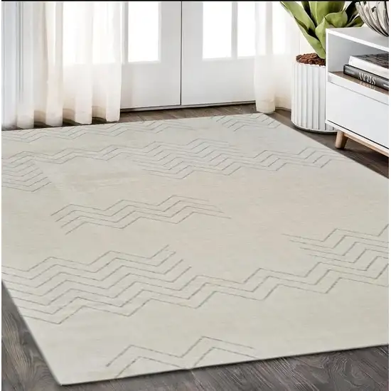 Cream and Beige Abstract Distressed Area Rug Photo 5