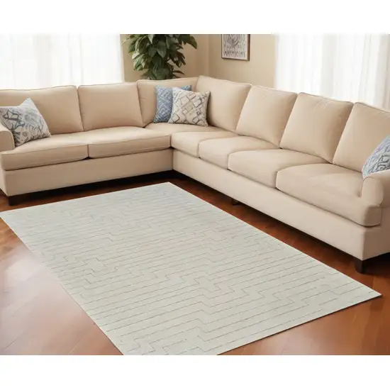 Cream and Beige Abstract Distressed Area Rug Photo 2