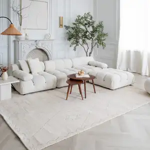 Photo of Cream and Beige Abstract Non Skid Area Rug